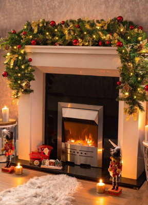 6ft Pre-Lit Artificial Garland with Pinecones & Baubles