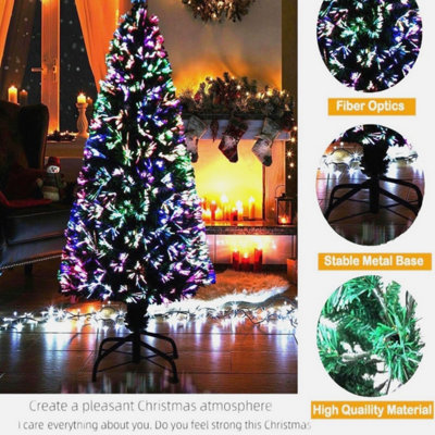 6FT Pre Lit Green Tree with Color Changing Fibre Optic Tips