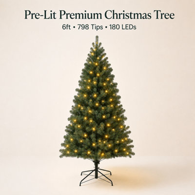 6ft Pre Lit LED Premium Festive Christmas Tree with free storage bag