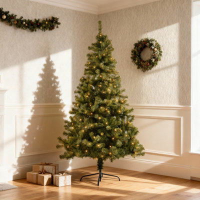 6FT Prelit Green W/Warm White Alaskan Pine Christmas Tree Warm White LEDs