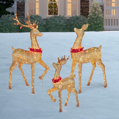 Large Outdoor Christmas Displays Shintenchi 3-Piece LED Christmas Deer Set - Lighted Outdoor Decor (Buck, Doe & Fawn) Yard Reindeer Christmas Decoration