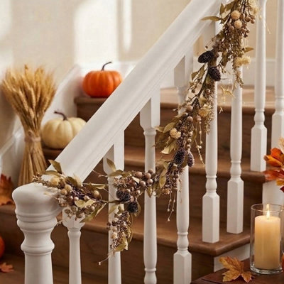 6ft Rustic Autumn Garland With Pinecones