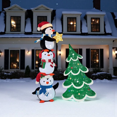 6ft Stacked LED Twinkle Penguin Trio Lights