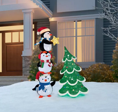 6ft Stacked Penguin Trio with Twinkle LED Lights Indoor & Outdoor ...