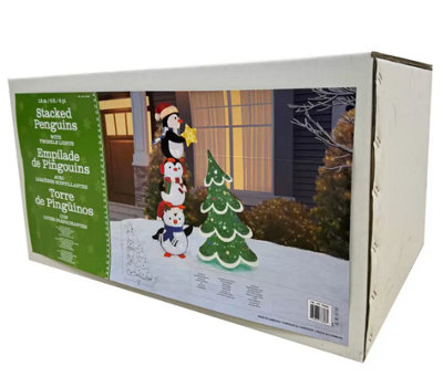 6ft Stacked Penguin Trio with Twinkle LED Lights Indoor & Outdoor ...