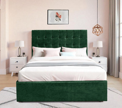 6FT Super king Plush Emerald Divan Bed Set with 26'' Cube Headboard ...