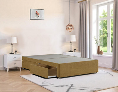 6FT Super king Plush Mustard Divan Bed Frame With 2 Storage Drawers