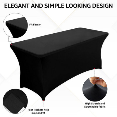 6ft Tight Fitted Tablecloth, Rectangle Spandex Patio Table Cover, Black - Pack of 5