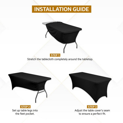 6ft Tight Fitted Tablecloth, Rectangle Spandex Patio Table Cover, Black - Pack of 5