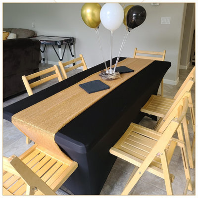 6ft Tight Fitted Tablecloth, Rectangle Spandex Patio Table Cover, Black - Pack of 5
