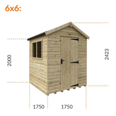 6ft x 6ft (1750mm x 1750mm) Horsforth Elite Pressure Treated Shiplap Apex Shed with 2 Windows