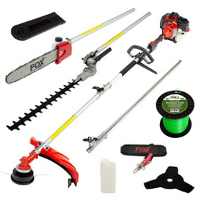 6in1 Multi-tool Fox Wolf Petrol 43cc Brushcutter, Grass Line Trimmer, Hedge Trimmer, Pruner with Extension & Extra Line