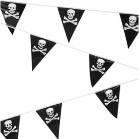 6m/20Ft Pirate Skull & Crossbones Pennant Bunting Indoor/Outdoor Halloween Decoration, Black