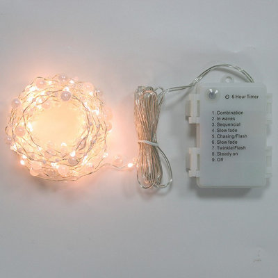 6M 40 LED Pearl Fairy Lights Battery Operated Silver Wire Waterproof Mini Led String Lights