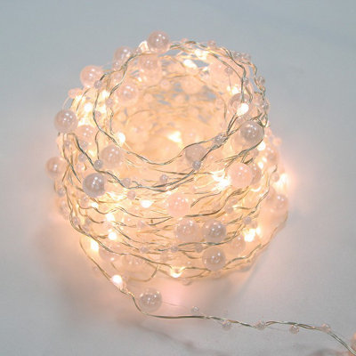 6M 40 LED Pearl Fairy Lights Battery Operated Silver Wire Waterproof Mini Led String Lights