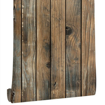 6M Rustic Brown Wood Panel Effect Wallpaper Vinyl Self Adhesive Wall ...