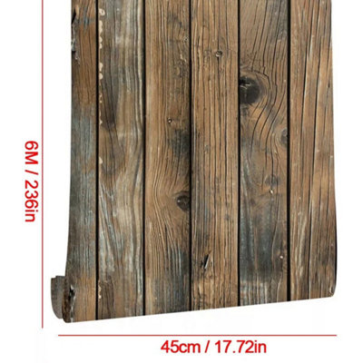 6M Rustic Brown Wood Panel Effect Wallpaper Vinyl Self Adhesive Wall ...