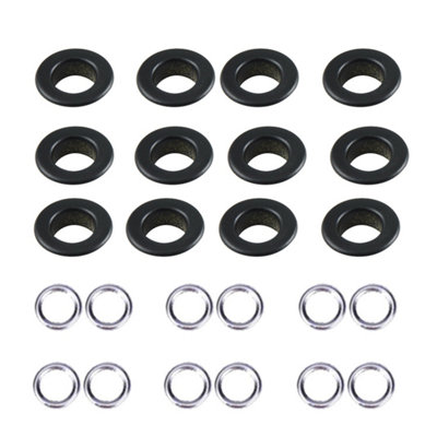 6mm Brass Eyelets with Washers, Rust-Proof Grommets, Matt Black - 100pcs