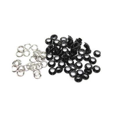 6mm Brass Eyelets with Washers, Rust-Proof Grommets, Shiny Black - 100pcs