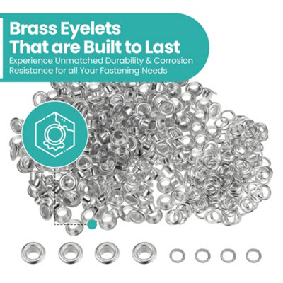 6mm Brass Eyelets with Washers, Rust-Proof Grommets, Silver - 100pcs