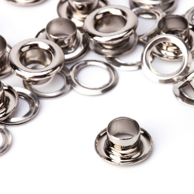 6mm Chrome Coated Brass Eyelets with Washers, Silver, 100pcs