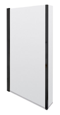 6mm Toughened Safety Glass L Shaped Reversible Bath Screen with Fixed Return - Black