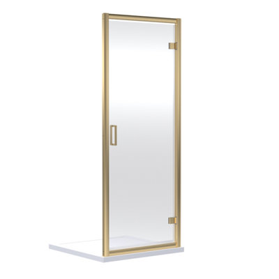 6mm Toughened Safety Glass Reversible Hinged Shower Door - 700mm - Brushed Brass