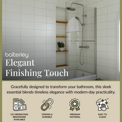 6mm Toughened Safety Glass Reversible Hinged Straight Shower Bath Screen with Rail - Chrome