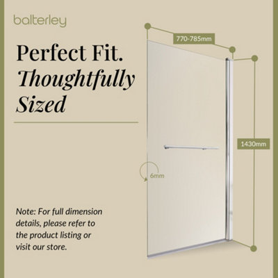6mm Toughened Safety Glass Reversible Hinged Straight Shower Bath Screen with Rail - Chrome - 3