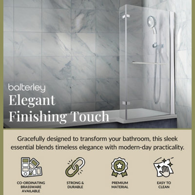 6mm Toughened Safety Glass Reversible L-Shaped Bath Fixed Screen Hinged Return with Rail - Chrome