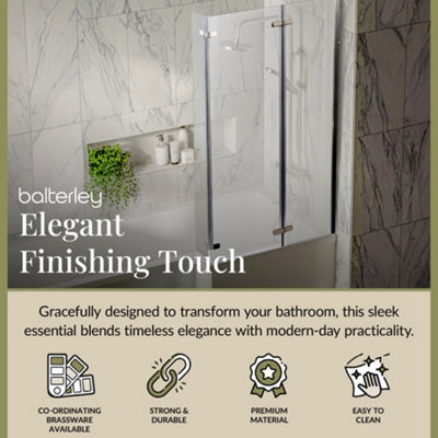 6mm Toughened Safety Glass Reversible L-Shaped Bath Screen Double Hinged - Chrome