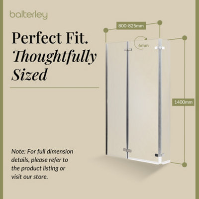 6mm Toughened Safety Glass Reversible L-Shaped Bath Screen Double Hinged - Chrome - 3