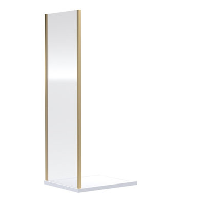 6mm Toughened Safety Glass Reversible Shower Side Panel - 800mm - Brushed Brass