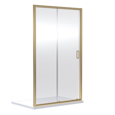 6mm Toughened Safety Glass Reversible Sliding Shower Door - 1000mm - Brushed Brass