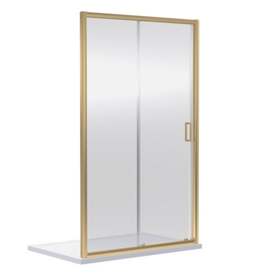 6mm Toughened Safety Glass Reversible Sliding Shower Door - 1200mm - Brushed Brass
