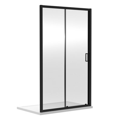 6mm Toughened Safety Glass Reversible Sliding Shower Door - 1400mm - Black