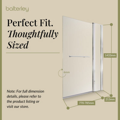 6mm Toughened Safety Glass Reversible Straight Shower Bath Screen with Fixed Panel and Rail - Chrome - 3