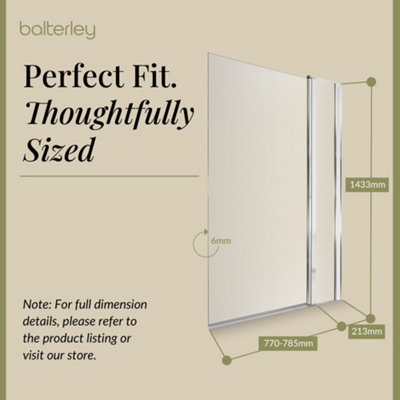 6mm Toughened Safety Glass Reversible Straight Shower Bath Screen with Fixed Panel - Chrome - 3
