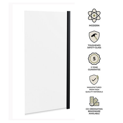 6mm Toughened Safety Glass Straight Reversible Bath Screen - Black - 4