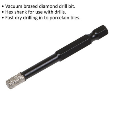 6mm Vacuum Brazed Diamond Drill Bit - Hex Shank - Suitable For Use With Drills
