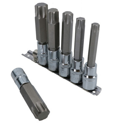 6pc 1 2 Drive T55 T100 Star Torx Socket Bit Set Ratchet Torque 100mm Long
