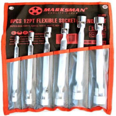 6Pc 12Pt Socket Wrench Set Double Head Flexi Head Garage Tools Chrome Flexible