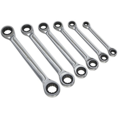 6pc Double Ended Ratchet Ring Spanner / Socket Set 12 Point Moving