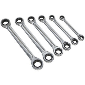 6pc Double Ended Ratchet Ring Spanner / Socket Set - 12 Point Moving Metric Ring