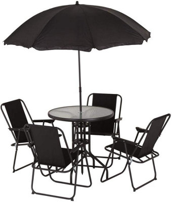6pc Garden Furniture Set Dining Table 4 Chairs Seats & Parasol Patio Deck Black - 3