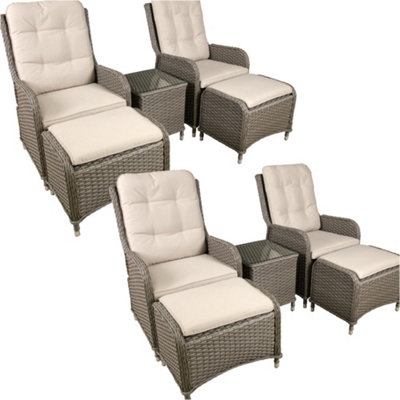 6pc Garden Reclining Bistro Set - Rattan Wicker - Outdoor Chairs & Coffee Table