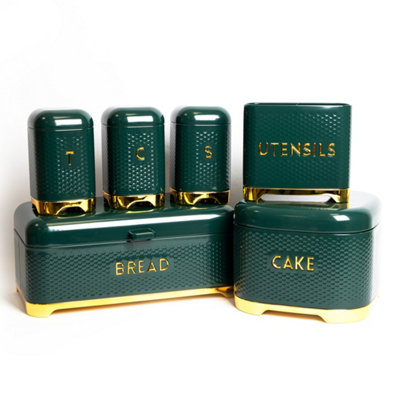 6pc Gift-Boxed Hunter Green Kitchen Set with Tea, Coffee & Sugar ...