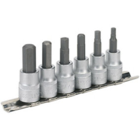 6pc Hex Key Socket Bit Set 3/8" Square Drive - 4mm to 10mm - S2 Steel Shafts