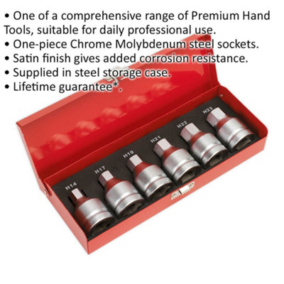 6pc Hex Socket Bit Set - 3/4" Square Drive - H14 to H23 Large Metric Allen Bolt