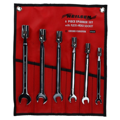 6pc Metric Flexi Headed Socket Open Ended Wrench Spanner Set 10mm